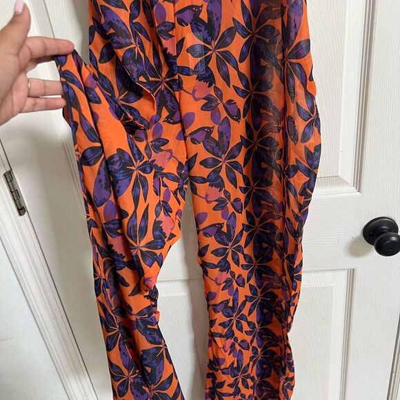 Pretty Little Thing Orange and Purple Floral Cover Up Pants Size 18, NWT, Beach - Picture 2 of 5